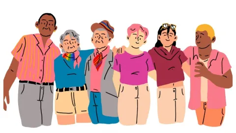 6 personnes aux expressions de genre différents, d'âges différents, de couleurs de peau différentes pour représenter la pluralité du genre dans la société